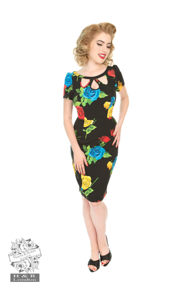 Black Floral Wiggle Dress